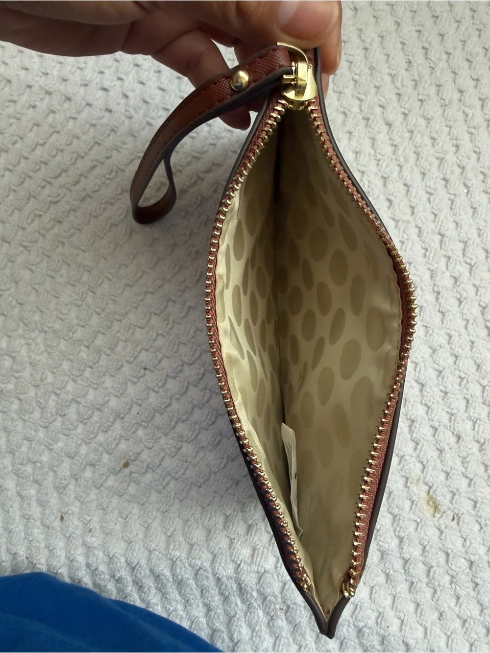 kate spade Brown Zip Wristlet with Gold Logo